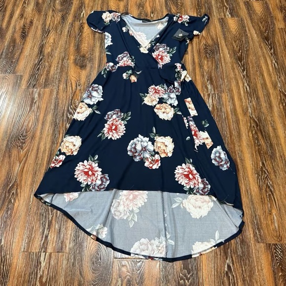 Dresses & Skirts - Navy Floral High-Low Wrap Dress